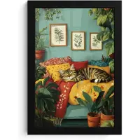 PosterMonkey Poster in lijst - Fotolijst 20x30 cm - Posters - Kat - Planten - Groen - Posterlijst zwart - Decoratie - Wanddecoratie woonkamer - Muurdecoratie slaapkamer