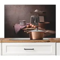 KitchenYeah Spatscherm keuken 100x65 cm - Kookplaat achterwand Stilleven - Koken - Weegschaal - Eieren - Keuken - Muurbeschermer - Spatwand fornuis - Hoogwaardig aluminium