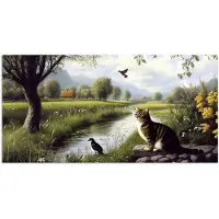 PosterMonkey Poster 120x60 cm - Kat - Beekje - Weide - Posters - Kamer decoratie - Wanddecoratie woonkamer - Muurdecoratie slaapkamer