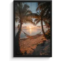 PosterMonkey Poster in lijst - Fotolijst 40x60 cm - Posters - Palmbomen - Hangmat - Strand - Zonsondergang - Posterlijst zwart - Decoratie - Wanddecoratie woonkamer - Muurdecoratie slaapkamer