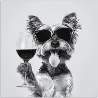 PosterMonkey Poster 50x50 cm - Hondje - Wijnglas - Zonnebril - Enthousiast - Posters - Kamer decoratie - Wanddecoratie woonkamer - Muurdecoratie slaapkamer