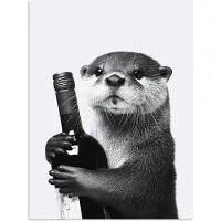 PosterMonkey Poster 30x40 cm - Wijnfles - Otter - Zwart - Posters - Kamer decoratie - Wanddecoratie woonkamer - Muurdecoratie slaapkamer