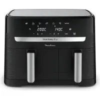Moulinex Dual Easy Fry EZ9018, heteluchtfriteuse, 8,3 liter, dubbel, zwart, roestvrij staal, bediening via touchscreen, losse onderdelen