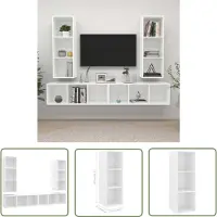 The Living Store Televisiewandmeubelset - TV-meubelen - 37 x 37 x 107 cm - wit spaanplaat