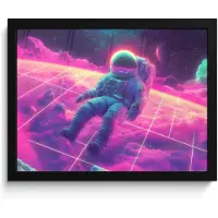 PosterMonkey Poster in lijst - Fotolijst 40x30 cm - Posters - Astronaut - Neon - Roze - Wolken - Posterlijst zwart - Decoratie - Wanddecoratie woonkamer - Muurdecoratie slaapkamer