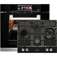 Kaiser Inbouwoven - - EH 6344 - Inbouwoven 60 cm - Zwart glas- 79 l - Air fryer- TFT - automatische braadfunctie + Gaskookplaat - KCG 6394 - kookplaat 60cm