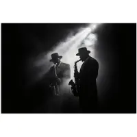PosterMonkey Poster 180x120 cm - Saxofonisten - Hoeden - Rook - Licht - Posters - Kamer decoratie - Wanddecoratie woonkamer - Muurdecoratie slaapkamer XXL