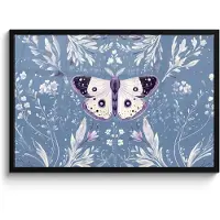 PosterMonkey Poster in lijst - Fotolijst 90x60 cm - Posters - Vlinder - Bloemtakken - Lichtblauw - Posterlijst zwart - Decoratie - Wanddecoratie woonkamer - Muurdecoratie slaapkamer