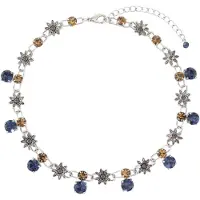Behave - Korte ketting zilverkleur met bruine en blauwe stenen - 33 cm + verlengketting
