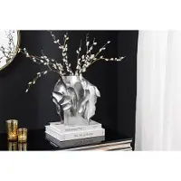 Invicta Handgemaakte vaas LIQUID 30cm zilver metaal gehamerd design - 44877