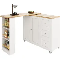Merax 360° Draaibare Bartafel – Wit Keukeneiland met Bruin Houtlook Tafelblad