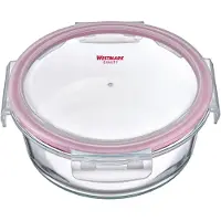 Westmark Glazen vershouddoos, rond, vulvolume: 650 ml, magnetron- en ovenbestendig, glas/siliconen/kunststof, transparant/rood