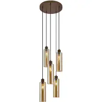 QAZQA Hotel Chique Hanglamp Donker Brons met Amber Glas 5-Lichts - Stavelot