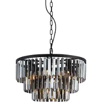 QAZQA Moderne kroonluchter zwart met smoke glas 9-lichts - Amel