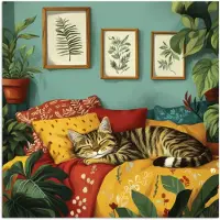 PosterMonkey Poster 30x30 cm - Kat - Planten - Groen - Posters - Kamer decoratie - Wanddecoratie woonkamer - Muurdecoratie slaapkamer