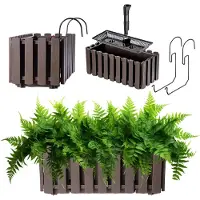 Kadax Bloembak, balkonpot in 2 maten en 4 kleuren, bloempot in lattenlook, plantenbak in landelijke stijl, plantenbak met rubberen kurken, 40 cm, bruin