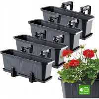 Kadax Bloembakset, balkonbak van kunststof, plantenbak voor bloemen en kruiden, duurzame balkonpot, plantenbak voor balkon, set van 4 x 40 cm, antraciet