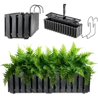 Kadax Bloembak, balkonpot in 2 maten en 4 kleuren, bloempot in lattenlook, plantenbak in landelijke stijl, plantenbak met rubberen kurken, 60 cm, antraciet