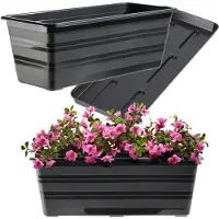 Kadax Wamat, 40 cm, met onderzetters, antraciet, balkonpot van kunststof, weerbestendige plantenbak, bloempot, balustrade voor bloemen, kruiden
