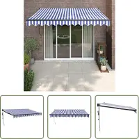 The Living Store Uittrekbare Luifel - 3 x 2.5 m - Duurzaam gepoedercoat aluminium frame - UV-bestendige stof - Wandmontage - Blauw en wit