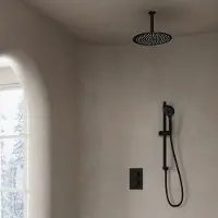 Saniclear Nero inbouwregendouche 20cm met plafondarm, 3 standen handdouche en glijstang zwart mat