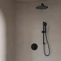 Saniclear Nero inbouwregendouche 30cm rond met wandarm, 3 standen handdouche en glijstang zwart mat