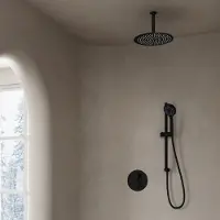 Saniclear Nero inbouwregendouche 20cm rond met plafondarm, 3 standen handdouche en glijstang zwart mat