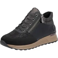 Rieker Sneakers hoog 'Schnürschuh Damen N1407-00 Leder-Mix in schwarz' bruin