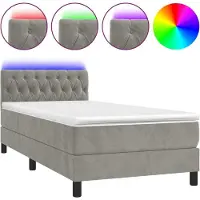 Syfax Boxspring met matras en LED fluweel lichtgrijs 90x190 cm