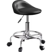 HOMCOM -Rollhocker-Kunstleder, Metall-43L x 43B x 59-75H cm-Schwarz