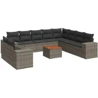 vidaXL 11-delige Loungeset met kussens poly rattan grijs
