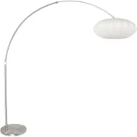 Steinhauer Staalkleurige vloerlamp booglamp Sparkled Light 3806ST met wit zijden kap van 60cm