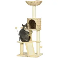 PawHut Kraboom voor katten, 116 cm, met kattenhol en kattenbed, beige