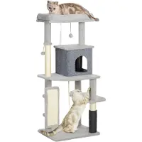 PawHut Kraboom 132 cm, kattenboom met kattenhol, geschikt voor katten tot 6 kg, lichtgrijs