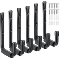 Relaxdays wandhaken set van 6 - tot 40 kg - garage - kelder - staal - schuimstof - zwart