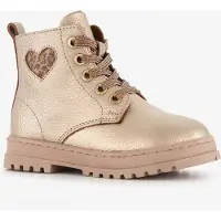 Groot leren meisjes veterboots met hartje goud maat 23