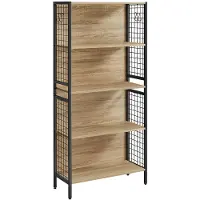 Leobert Boekenkast SONOMA, Industriële Stijl, 4 Planken met Stalen Constructie, Modern en Functioneel Design, Kleur: Eiken Sonoma en Zwart, 155 x 74 x 30 cm