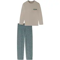 Schiesser Pyjama lang 'Comfort Nightwear' lichtbruin / petrol