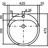 Alape EW3 inbouwwastafel 47.5cm geglazuurd staal met overloop wit