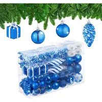 Relaxdays kerstballen - set van 72 - plastic - onbreekbaar - hartjes - sokjes - blauw