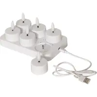 Star Trading theelichtset Flame Charge, 6 theelichtjes, wit, USB-kabel, oplaadplaatje, warm wit