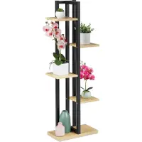 Relaxdays plantenstandaard 5 etages - binnen - 117x43x22 cm - staal - mdf - lichtbruin