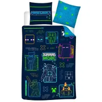 Aymax Minecraft beddengoed, 140x200 cm, polyester dekbedovertrek met bijpassende kussensloop