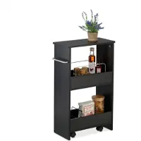 Relaxdays keuken trolley - smal - 66,5 x 42 x 20 cm - opbergtrolley badkamer - met wieltjes - zwart