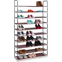 Relaxdays schoenenrek - 10 etages - 50 paar - 175,5x100x29 cm - metaal - stof - bordeaux
