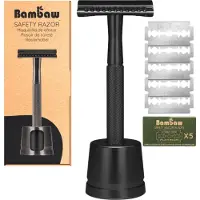 Bambaw Metalen Scheermes met Standaard – Scheermesjes mannen vrouwen – Safety Razor Mannen – Safety Razor voor vrouwen – Voor Double Edge Mesjes - Zwart