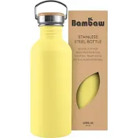 Bambaw Enkelwandige RVS Waterfles 32 oz, Geïsoleerde Gele Fles zonder Rietje, Grote Fles met Handvat