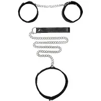 Ouch! Collar met Handboeien en Riem - Zwart