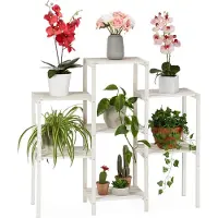 Relaxdays bloemenrek hout - 7 etages - binnen - staand - 86,5x95x29,5 cm - wit