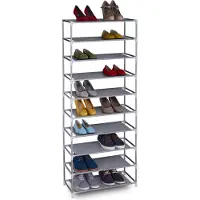 Relaxdays schoenenrek - stapelbaar - 10 etages - 30 paar - 150x62x28 cm - hoog - grijs